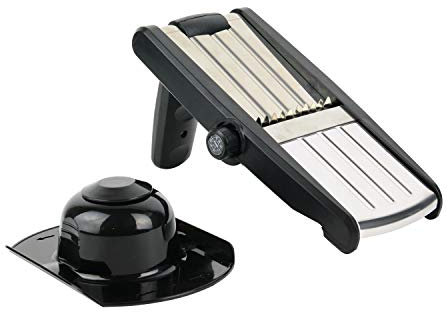 Mandoline Gemüseschneider - Verstellbarer Gemüseschneider mit Sicherheitsabdeckung - Geeignet für Kartoffeln, Gemüse und Obst - Edelstahlklingen - Küchenhelfer - Schwarz