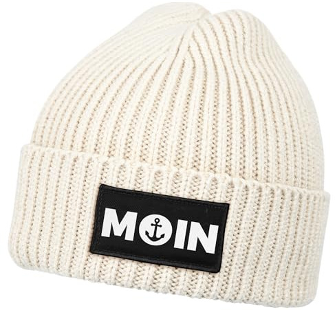 Neverless® Herren Beanie Wintermütze Patch Moin Nordisch Aufdruck Print Strickmütze Rippstrick