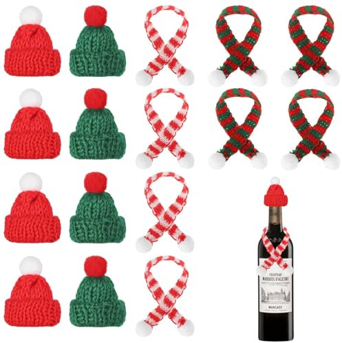 Athem 20 Stück Mini Weihnachtsmütze - Weihnachtsmützen für Flaschen Flaschenmütze Weihnachten, Kleine Mützen Zum Basteln Pullover Strickmütze Nikolausmütze Weinflasche Abdeckung Puppenhaus