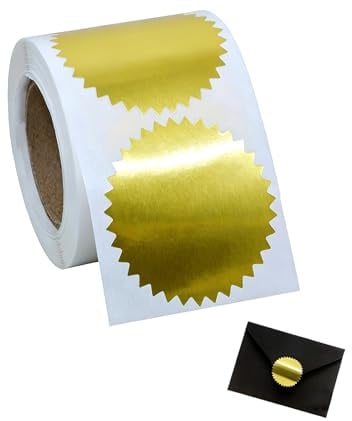 250 Aufkleber Rund Gold Metallic Aufkleber 5,1 cm Umschlag Siegel Aufkleber Goldfolie Selbstklebende Aufkleber Zertifikat Oblaten Siegel Aufkleber Etiketten mit Wellenschliff für Umschlag Paket