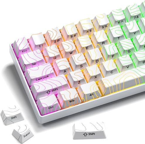 XVX White Backlit Topographic Keycaps, Doubleshot PBT Keycap Set, OEM Profile Keyboard Keycaps Compatible with 60% 65% 75% 80% 96% 100% Mechanical Keyboards