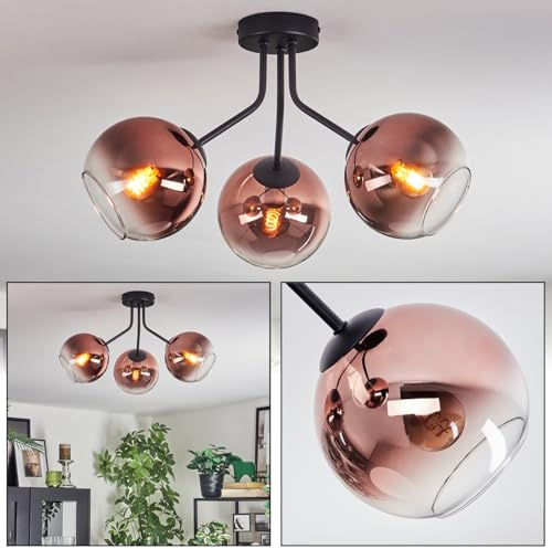 HOFSTEIN Deckenleuchte Koyoto, 3-flammige Deckenlampe aus Metall/Glas in Schwarz/Kupfer/Klar, Leuchte im Retro/Vintage-Design (Schirme Ø 15 cm), E14, Esszimmer, Wohnzimmer, Schlafzimmer, Küche