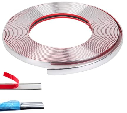 Youzzei Zierleisten Selbstklebend, 10mm X 5M Chrom Zierleiste Auto - Silber | Hochwertige Selbstklebende Chrom Zierleiste, Flexibel und Wetterfest, Für Wandfliesen, Fenster, Auto Karosserie, Langlebig