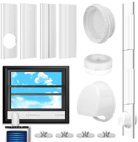 Estoder Tragbares Klimaanlagen-Fensterentlüftungs-Kit für 13 cm / 15 cm Abluftschlauch, verbesserte verstellbare AC-Fensterdichtung für horizontale und vertikale Fenster, mit Universal-Coulper
