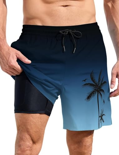 MARZXIN Badehose Herren 2 in 1 Badeshorts Schnelltrocknend Atmungsaktiv Schwimmhose Strandshorts Trainingsshorts mit Kompressionsliner