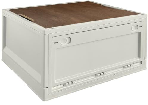 Storage Box, 45 L, Camping, Klappbox, Klappkiste, Aufbewahrungsbox mit Deckel, faltbar, Aufbewahrung, Kiste, 50 x 35 x 29 cm, Beige, trucky