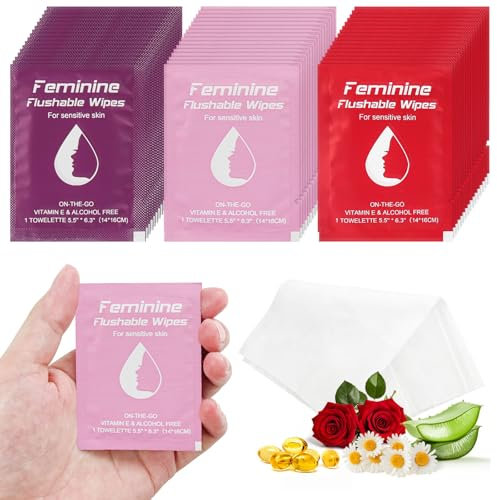 Feminine Wipes Individually Wrapped, Flushable Wipes Travel for Girls,Adult, Girl and Homeless (Chamomile Rose and Unscented 300)