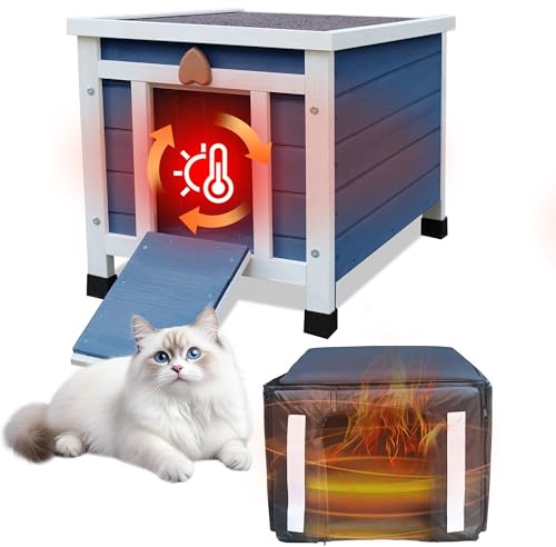 Cat House for Outdoor Cats, Insulated Outdoor Cat House with Liner | Waterproof Wooden Outside Shelter for Feral Cats, Rabbit Hutch Outdoor Indoor Bunny Cage Small Pet House And Habitats