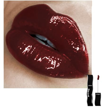 Burgunder Gothic Lipgloss – Dunkelrot, langanhaltend, wasserfest und nicht klebend | Feuchtigkeitsspendender, hochpigmentierter veganer Lipgloss für auffälliges Cosplay-, Vampir- und Halloween-Make-up