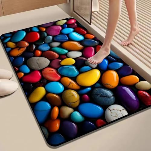 Badematte, 3D-Kieselstein-Diatomit, super saugfähig, rutschfeste Matte für Dusche, Badewanne, Badezimmerboden (50 x 80 cm, 4)
