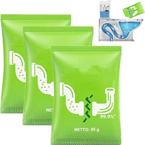 Leistungsstarkes Rohrreinigungspulver 80g, Abflussreiniger und Desodoriere, Starkes Rohrreinigungspulver, Sicher & Mehrzweck für Küche, Bad & Dusche (3PC)
