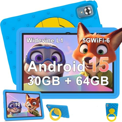 DMOAO Tablette Enfants Tablette,Tactile avec Coque Antichoc EVA + Support Rotatif à 360°, Bleu