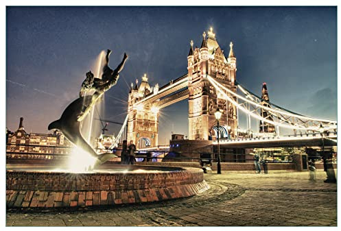 Wallario Küchenrückwand selbstklebend 90 x 60 cm, Motiv: London - Tower Bridge bei Nacht | Spritzschutz abwischbar & pflegeleicht