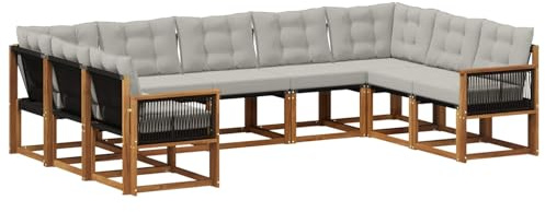 vidaXL Outdoor-Sofagarnitur mit Kissen 9 pcs Natur und Hellgrau, Garten, modernes Outdoor-Sofa-Set, wetterfestes Ensemble, Bequeme Terrassenlounge, vielseitige Sitzgruppe