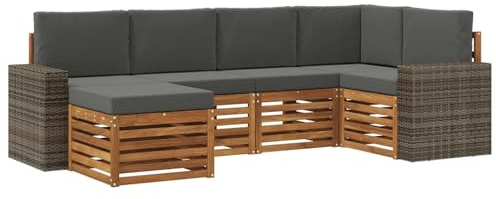 vidaXL Ecksofa Set mit Kissen 6 pcs Natur und Anthrazit, Outdoor-Sofa, Moderne L-förmige Lounge, Gartensitzgruppe für die Terrasse, bequemes Möbelset