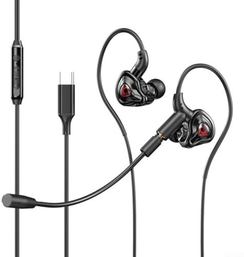 Earbuds Gaming Wired with Detachable Mic - Immersiver 360 Spatial Sound & Noise Cancelling for Gamer - Auricolari HiFi per Switch, per PS5, PC - USB-C AUX Cavo da 1,2 m (USB C)