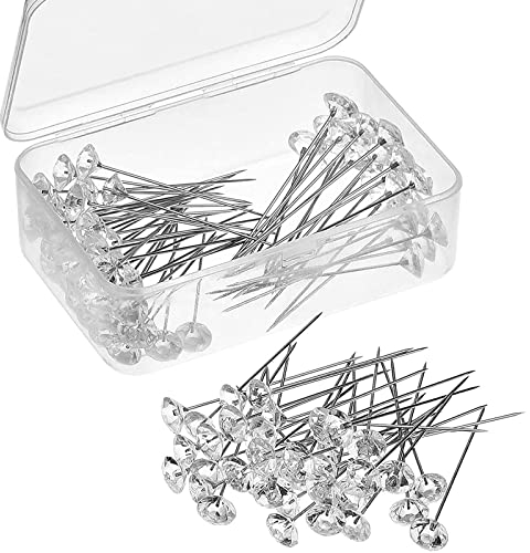 Outus 2 Zoll Pins Blumenstifte Korsagen Pin Hochzeit Strauß Nadeln Corsage Pins Kristall Diamant transparent, 100 Stück