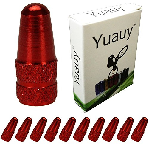 Yuauy Ventilkappen für Mountainbikes, Presta, Fahrrad, Rennrad, farbig, Metall, Rot, 10 Stück
