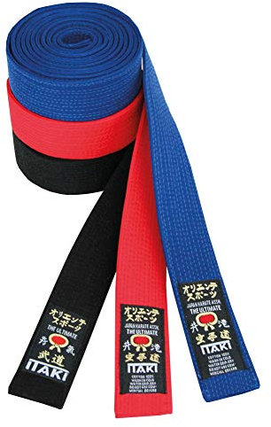 Itaki Cintura Professionale Arti Marziali e Sport da Combattimento - Cover in Cotone - Colori: Nero, Blu, Rosso - Judo, Aikido, Karate, Ju Jitsu, Kickboxing, Taekwondo