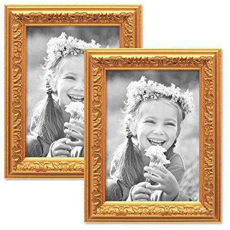 PHOTOLINI 2er Set Bilderrahmen Antik Gold Nostalgie 13x18 cm Fotorahmen mit Glasscheibe/Kunststoff-Rahmen