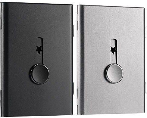 Tatuo 2 Pack Visitenkartenetui, Edelstahl & Aluminium, Minimalistisch, Unisex, Schwarz/Grau, Daumenloch, 10-18 Visitenkarten