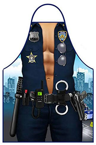B-Creative - Delantales para Hombre y Mujer, diseño Sexy, Divertidos, para Barbacoa, Cocina, Cena, Fiesta, Regalo (Delantal de policema)