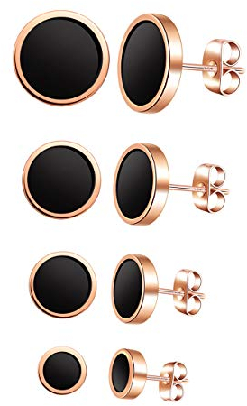 Feilok 4 Paar Edelstahl Herren Ohrstecker Creolen Tunnel Ohrringe für Damen Fakeplug Fake Plug Ohrringe Herren Pierced Earrings Rosegold 6 8 10 12mm Stud Earrings Set