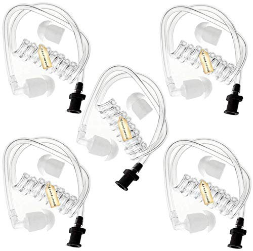 Ltsstoreuk Clear Black Replacement Acoustic Coil Audio Air Tube with Mushroom Earbuds Ear Tips for 2 Way Radio Audio Headset Kit Walkie Talkie Earpiece Pack of 5