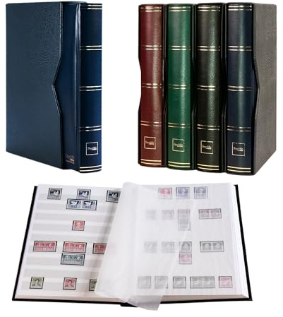 Prophila 60 weiße Seiten Briefmarkenalbum wattiert mit Kassette blau