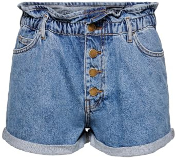 ONLY Damen Denim Jeans Shorts | Kurze Bermuda Pants Sommer Hose | Paperback mit elastischem Bund ONLCUBA, Farben:Blau-2, Größe:L