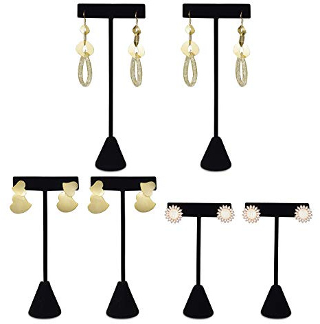 Ikee Design 6Pcs Set Earring Stand Display 3 Different Heights,Black Velvet