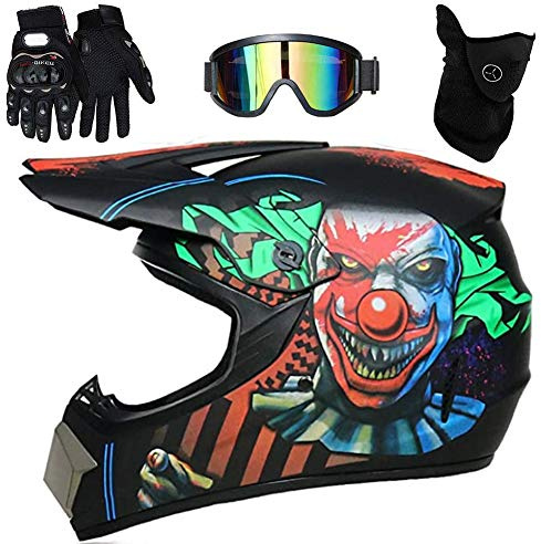 UIGJIOG Motocross Helm mit Brillen Maske Handschuhe, Herren Damen Motorrad-Helm Off-Road Downhill-Enduro-Helm-ATV-MTB-BMX Dirt Bikes Quad Motorräder Full-Face Schutz-Helm