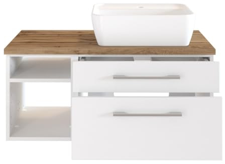 Waschbeckenunterschrank Dasa (rechts) 90 cm mit 2 Schubladen – Weiß