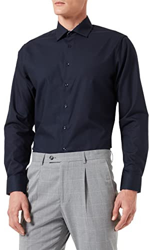 Seidensticker Herren Business Hemd - Shaped Fit - Bügelfrei - Kent-Kragen - Langarm - 100% Baumwolle, Dunkelblau, 40 EU