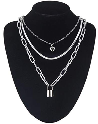 SONGK Layered Chain Necklace Neck Chains Lock Pendant Jewelry For Women Punk Choker Padlock Goth Jewelry Aesthetic Accessories