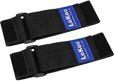 LeKou elastischer Kabelbinder mit Klettverschluss 5cm x 46cm (8er Pack) schwarzer, dehnbarer Klettverschlussgurt mit Schnalle - Fahrrad, LKW, Bootsverlängerungskabel, Seile, Schläuche