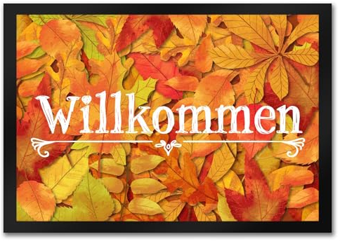 speecheese Fußmatte in 35x50 cm mit schönen Herbstblättern und Schriftzug - Willkommen schöner Fußabtreter mit Herbstmotiv und gefallenen Blättern im Hintergrund Dekoration für Oktober und
