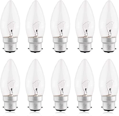 Pack of 10 B22 Light Bulbs, Dimmable Bayonet Candle Bulbs 60Watt, Warm White 2700K, 600lm