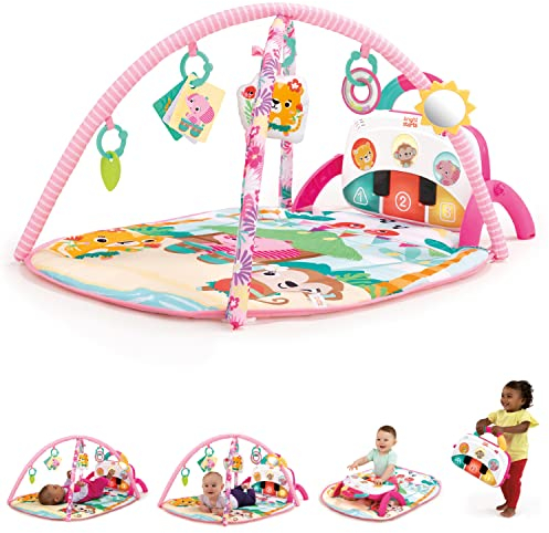 Bright Starts, 4-in-1 Groovin’ Kicks Piano and Drum Activity Gym Play Mat, Detachable Toys, Languages, Lights, Sounds and Music, Newborn and up - Floral Fiesta