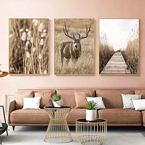 XUSANSHI Leinwand Malerei Winterpflanze Hirsch Wandbild Kunstdruck Wanddeko Wandkunst Malen Wanddekor Drucken Leinwand Kunst Poster 3 stücke No Frame 30x40cm
