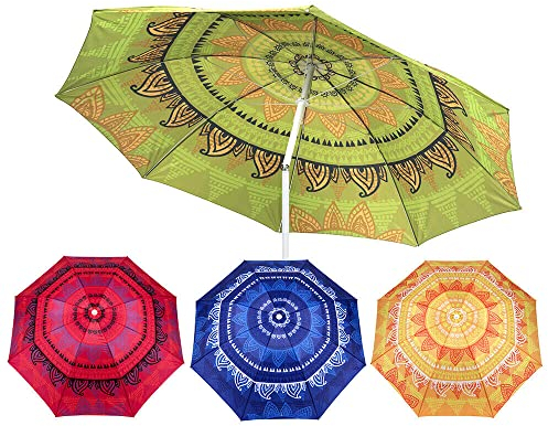 Vivo Technologies 1.9M Garden Parasol Umbrella Tilt Mandala Outdoor Sun Shade, 6.5Ft Sunshade Canopy Tilting Uv Protective For Beach, Garden, Pool And Patio