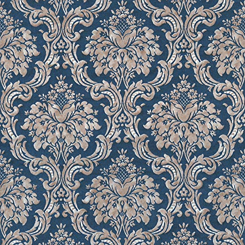 Papier peint baroque bleu & gris élégant | Tapisserie baroque idéale chambre adulte | Papier peint intissé bleu & argent pour couloir