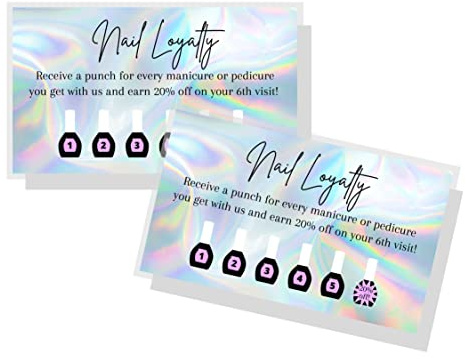 Manicure & Pedicure Loyalty Reward Card | 50 Pack | Physical Printed 2x3.5 inch Business Card Size | Nail Salon Loyalty | Rainbow Background