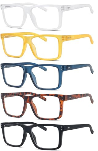 eyekepper 5 Paires Grandes Lunettes de Lecture pour Hommes Femmes Carrées avec Charnières à Ressort, Mélanger 2.50