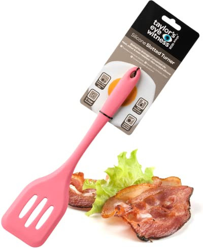 Taylors Eye Witness Large Silicone Raspberry Slotted Spatula - Dishwasher Safe. Great for Non-Stick Frying Pans. Slotted for Drainage. Odour, Stain & Heat Resistant (260°C/500°F). 5 Year Guarantee