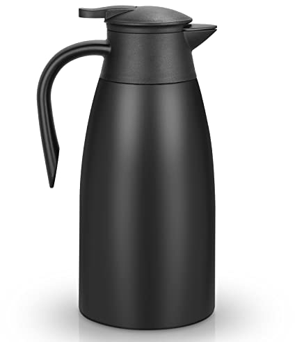 Hossejoy 2L Thermoskanne Edelstahl, Doppelwandige Vakuumisolierung Isolierkanne Kaffeekanne, 12+ Stunden Wärme- und Kältespeicherung, für Kaffee, Milch, Tee, Getränke (Schwarz)
