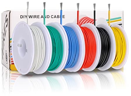 Coomoors 20 AWG Elektrisches Draht-Set 20 Gauge Silikon Elektrodraht verzinntes Kupferkabel 6 Farben 4 Meter pro Elektrokabel Hakendraht flexibel und weich für DIY