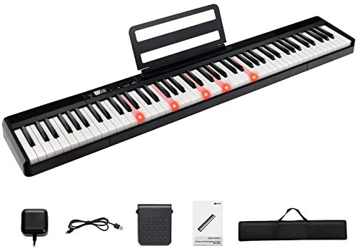 RELAX4LIFE Tastiera Elettronica Illuminata a 88 Tasti, Pianoforte Digitale Portatile a Grandezza Naturale con Borsa, Leggio, Pedale di Sostegno, Caricabatterie, USB/MIDI / MP3, Modalità Didattica