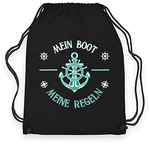 wowshirt Turnbeutel Gymsack Mein Boot Meine Regeln Segeln Segler Skipper Angler Bootsfahrer Kapitän, Farbe:Black Black