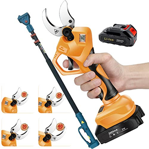 MMCUBE Tijeras eléctricas de podar,Tijera Rama Inalámbrico Profesionales,Cortador podar con 2/3 batería,Podadora de árbol Eléctrica con Pértiga de extensión (Color : 2 Battery, Size : 1 Blade)